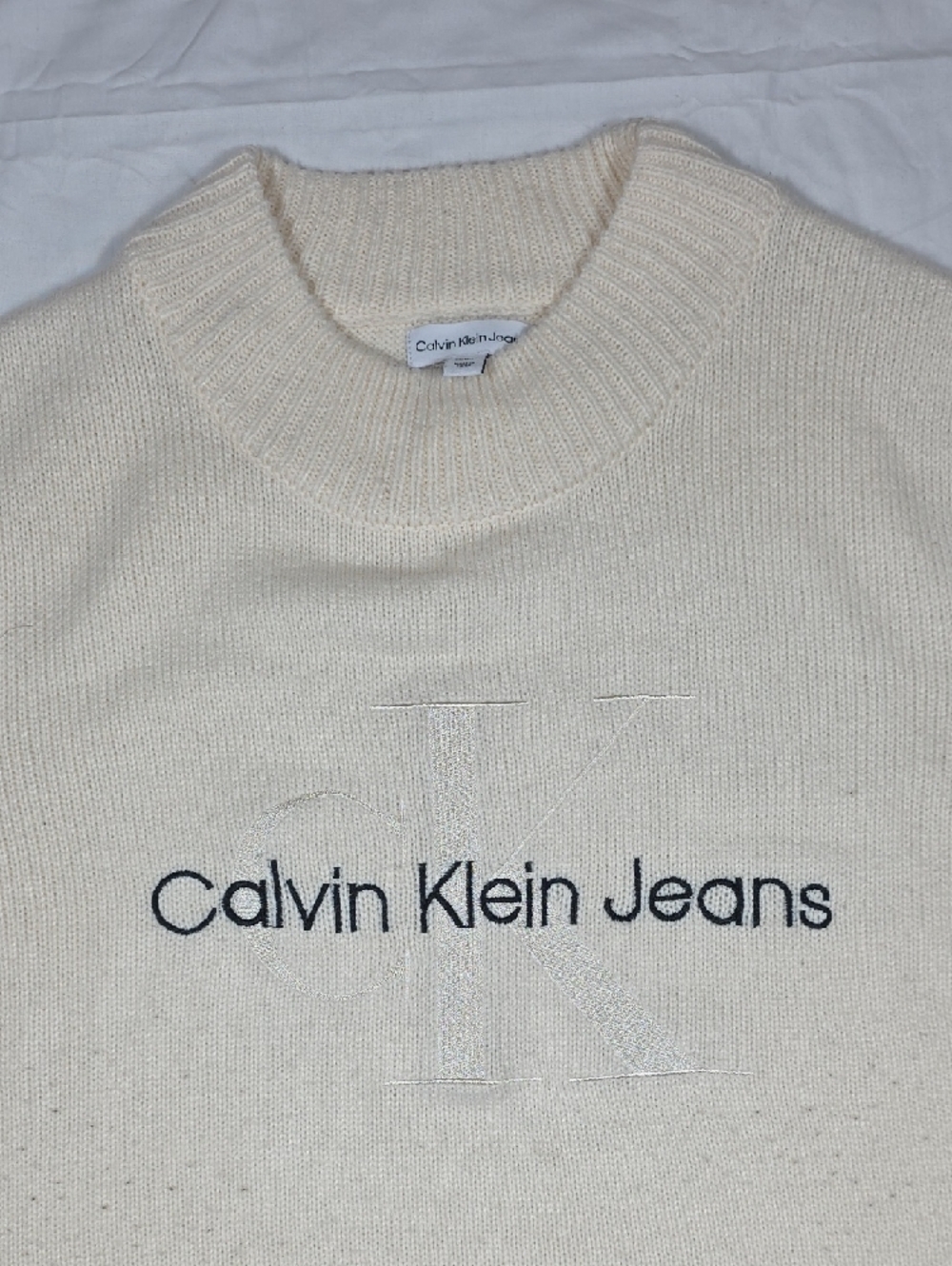 Calvin Klein Jeans Cream Sleeveless Mock-Neck Knit Top